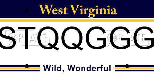 STQQGGG West Virginia License Plate