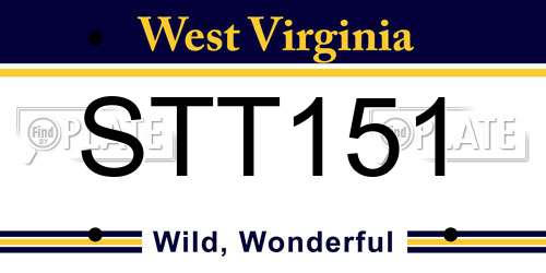 STT151 West Virginia License Plate