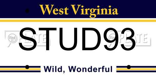 STUD93 West Virginia License Plate