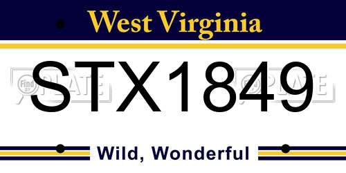 STX1849 West Virginia License Plate