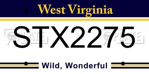 STX2275 West Virginia License Plate