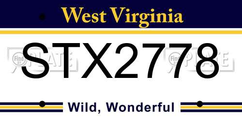 STX2778 West Virginia License Plate