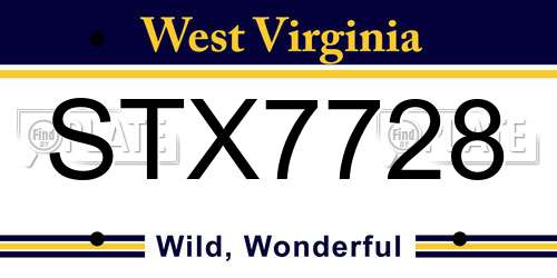 STX7728 West Virginia License Plate