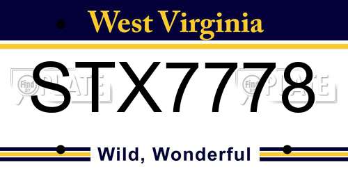 STX7778 West Virginia License Plate