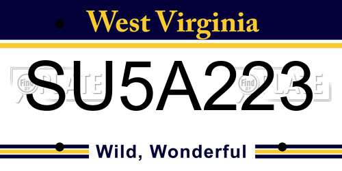 SU5A223 West Virginia License Plate