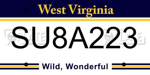 SU8A223 West Virginia License Plate