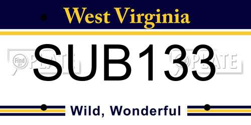 SUB133 West Virginia License Plate