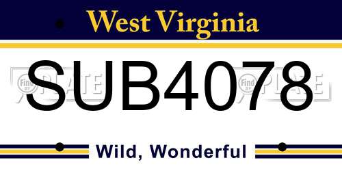 SUB4078 West Virginia License Plate