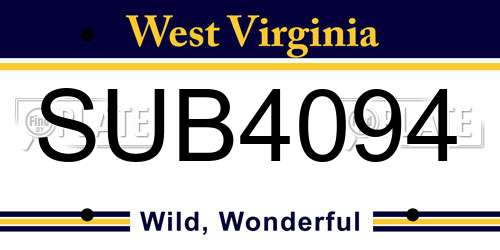 SUB4094 West Virginia License Plate