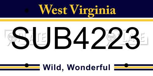 SUB4223 West Virginia License Plate