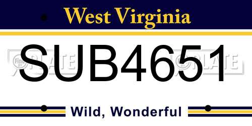 SUB4651 West Virginia License Plate
