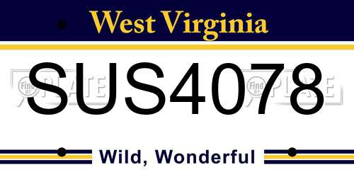 SUS4078 West Virginia License Plate