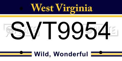 SVT9954 West Virginia License Plate