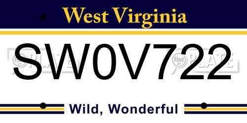SW0V722 West Virginia License Plate