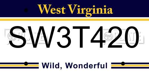 SW3T420 West Virginia License Plate