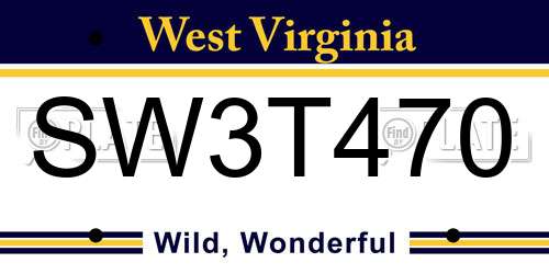 SW3T470 West Virginia License Plate