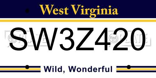 SW3Z420 West Virginia License Plate