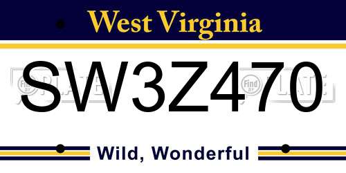 SW3Z470 West Virginia License Plate
