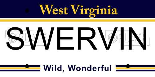 SWERVIN West Virginia License Plate