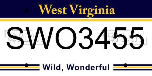 SWO3455 West Virginia License Plate
