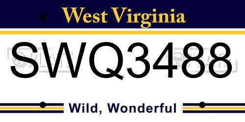 SWQ3488 West Virginia License Plate