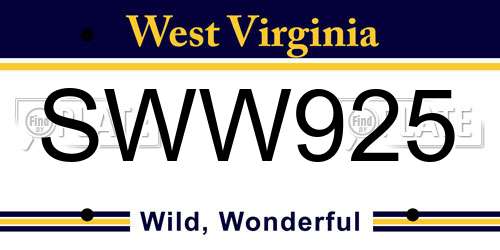 SWW925 West Virginia License Plate