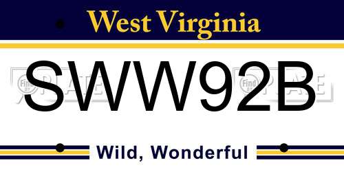 SWW92B West Virginia License Plate
