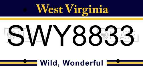 SWY8833 West Virginia License Plate