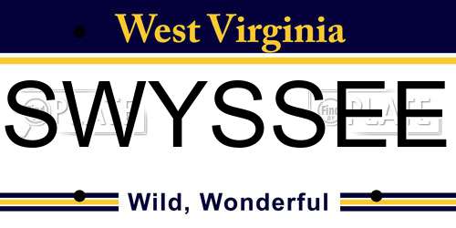 SWYSSEE West Virginia License Plate