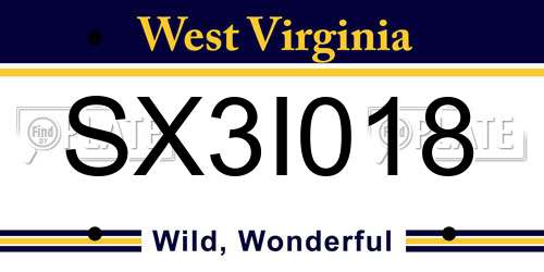 SX3I018 West Virginia License Plate