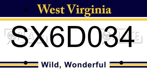 SX6D034 West Virginia License Plate