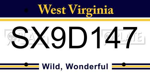 SX9D147 West Virginia License Plate
