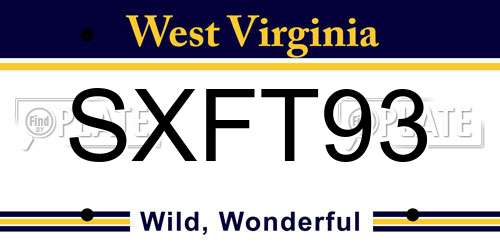 SXFT93 West Virginia License Plate