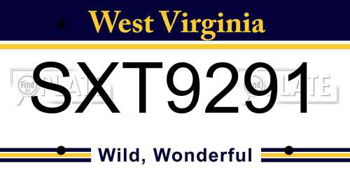 SXT9291 West Virginia License Plate