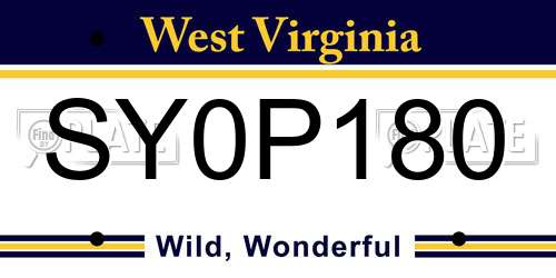 SY0P180 West Virginia License Plate