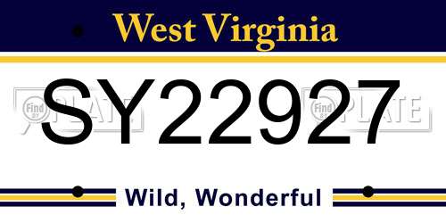 SY22927 West Virginia License Plate
