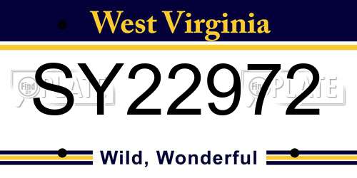 SY22972 West Virginia License Plate