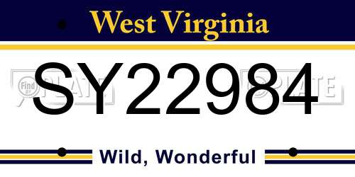 SY22984 West Virginia License Plate