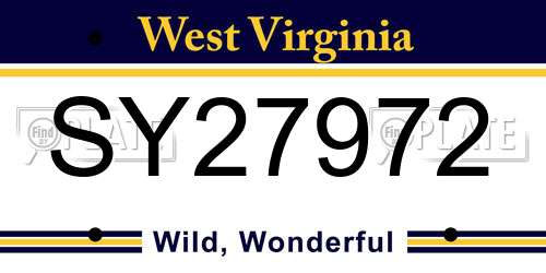 SY27972 West Virginia License Plate