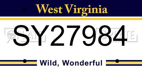 SY27984 West Virginia License Plate