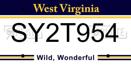 SY2T954 West Virginia License Plate