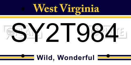 SY2T984 West Virginia License Plate