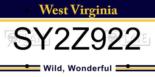 SY2Z922 West Virginia License Plate