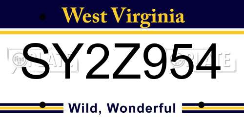 SY2Z954 West Virginia License Plate