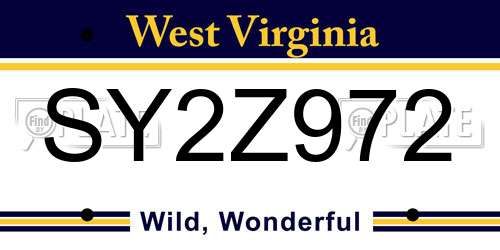 SY2Z972 West Virginia License Plate