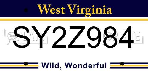 SY2Z984 West Virginia License Plate