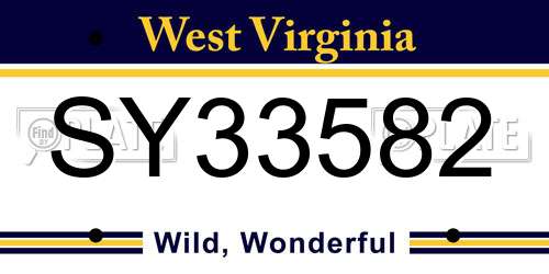 SY33582 West Virginia License Plate