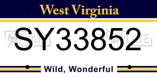 SY33852 West Virginia License Plate
