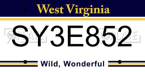 SY3E852 West Virginia License Plate