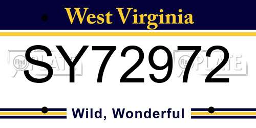 SY72972 West Virginia License Plate